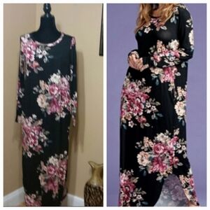 Oddy Black Floral Long Sleeve Maxi Dress w Pockets
